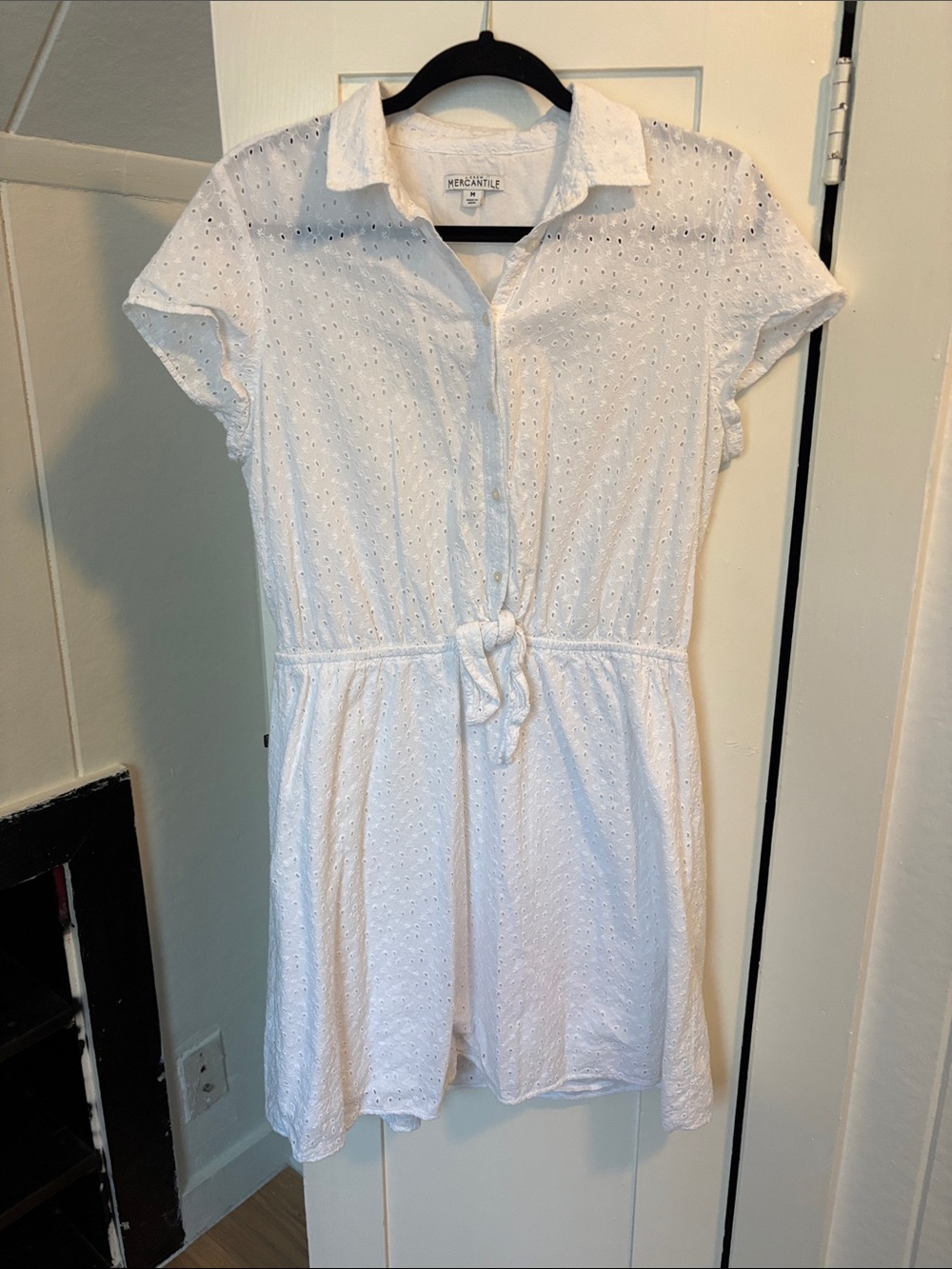 J. Crew White Eyelet Tie-Waist Shirt Dress